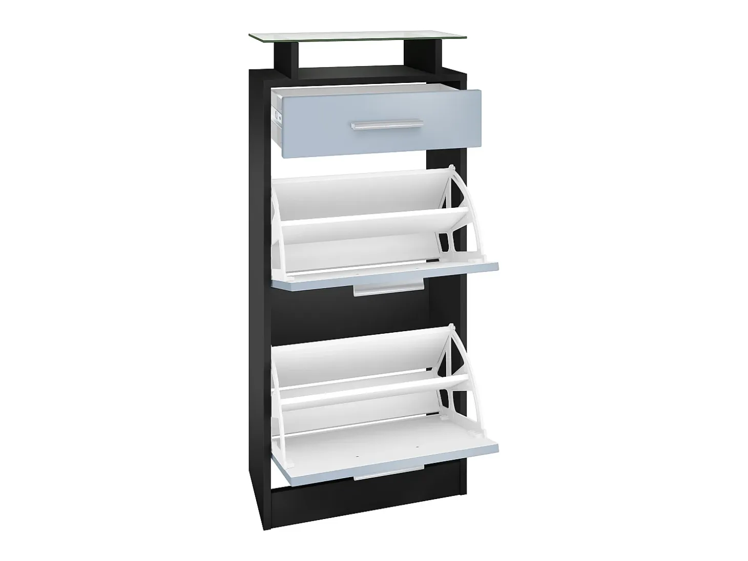 Conjunto de armario Loret V2 Mini, Carcasa en Negro mate / Frente en Frambuesa alto brillo