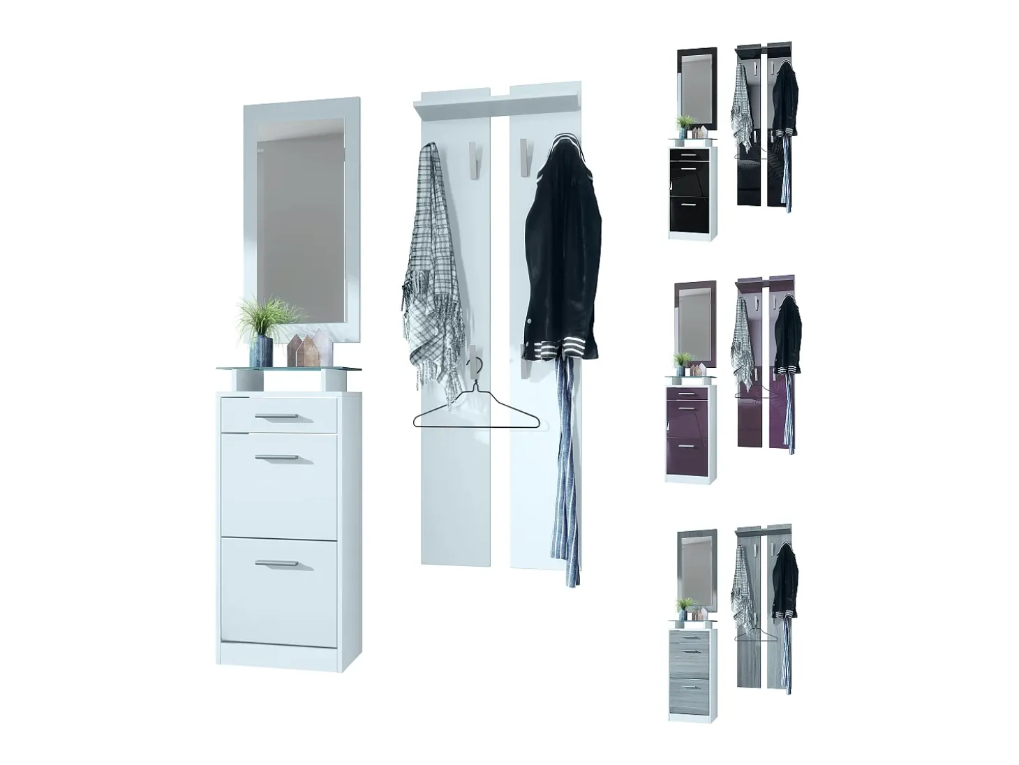 Conjunto de armario Loret V2 Mini, Carcasa en blanco mate / Frente en blanco alto brillo