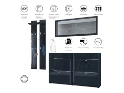 Conjunto de armario Orlando con zapatero, panel de pared y espejo de pared, negro mate/roble natural