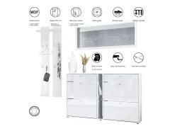 Conjunto de armario Orlando con zapatero, panel de pared y espejo de pared, blanco mate/roble natural