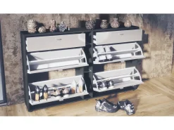 Conjunto de armario Orlando con zapatero, panel de pared y espejo de pared, negro mate/hormigón oxidado