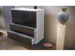 Conjunto de armario Vladon Hollywood, que consta de 1 cómoda con 4 cajones, 1 espejo y 1 juego de paneles de pared, blanco mate/blanco mate.