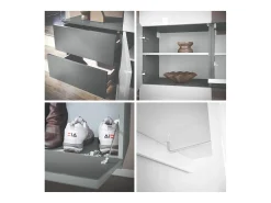 Conjunto de armario Vladon DualVista, compuesto por 1 panel para abrigos, 1 armario con cajones, 1 módulo de armario y 2 espejos, blanco mate/burdeos de alto brillo