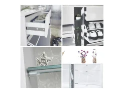Conjunto de guardarropa Florence con zapatero y 2 espejos de pared, Hecho en ALEMANIA, blanco mate/gris de alto brillo