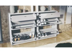 Conjunto de guardarropa Florence con zapatero y 2 espejos de pared, Hecho en ALEMANIA, blanco mate/gris de alto brillo