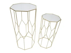 Conjunto de Mesitas Auxiliares VKH598, Oro, 50x46x100 cm, Kendra Home
