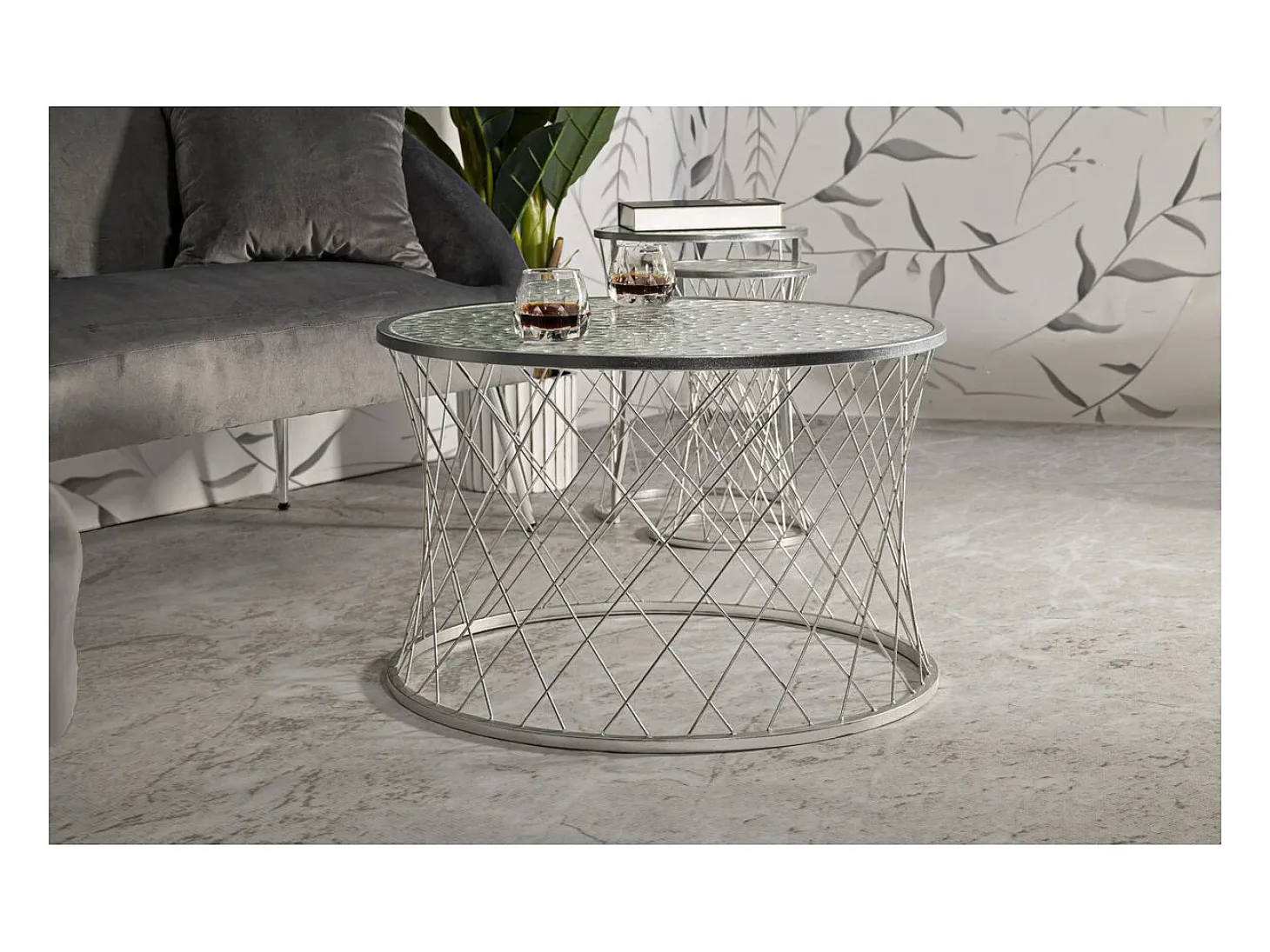 Conjunto de Mesitas Auxiliares VKH571, Plata, 70x70x45 cm, Kendra Home