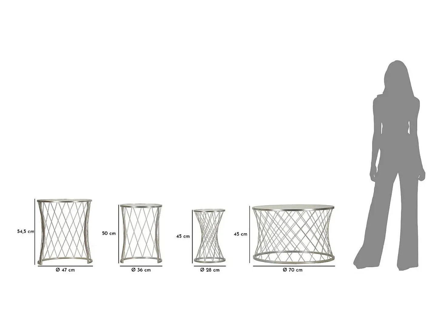 Conjunto de Mesitas Auxiliares VKH571, Plata, 70x70x45 cm, Kendra Home