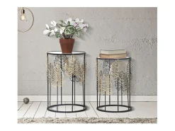Conjunto de Mesitas Auxiliares Hoja 67, Negro, 38x38x55 cm, Kendra Home