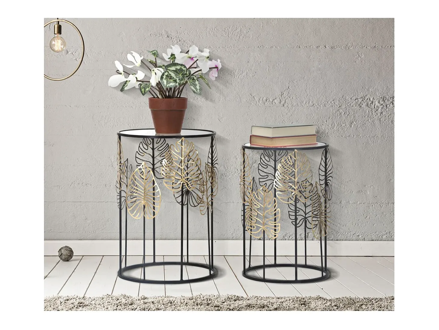 Conjunto de Mesitas Auxiliares Hoja 67, Negro, 38x38x55 cm, Kendra Home