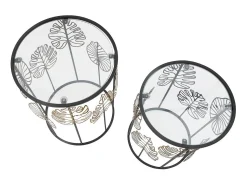 Conjunto de Mesitas Auxiliares Hoja 67, Negro, 38x38x55 cm, Kendra Home