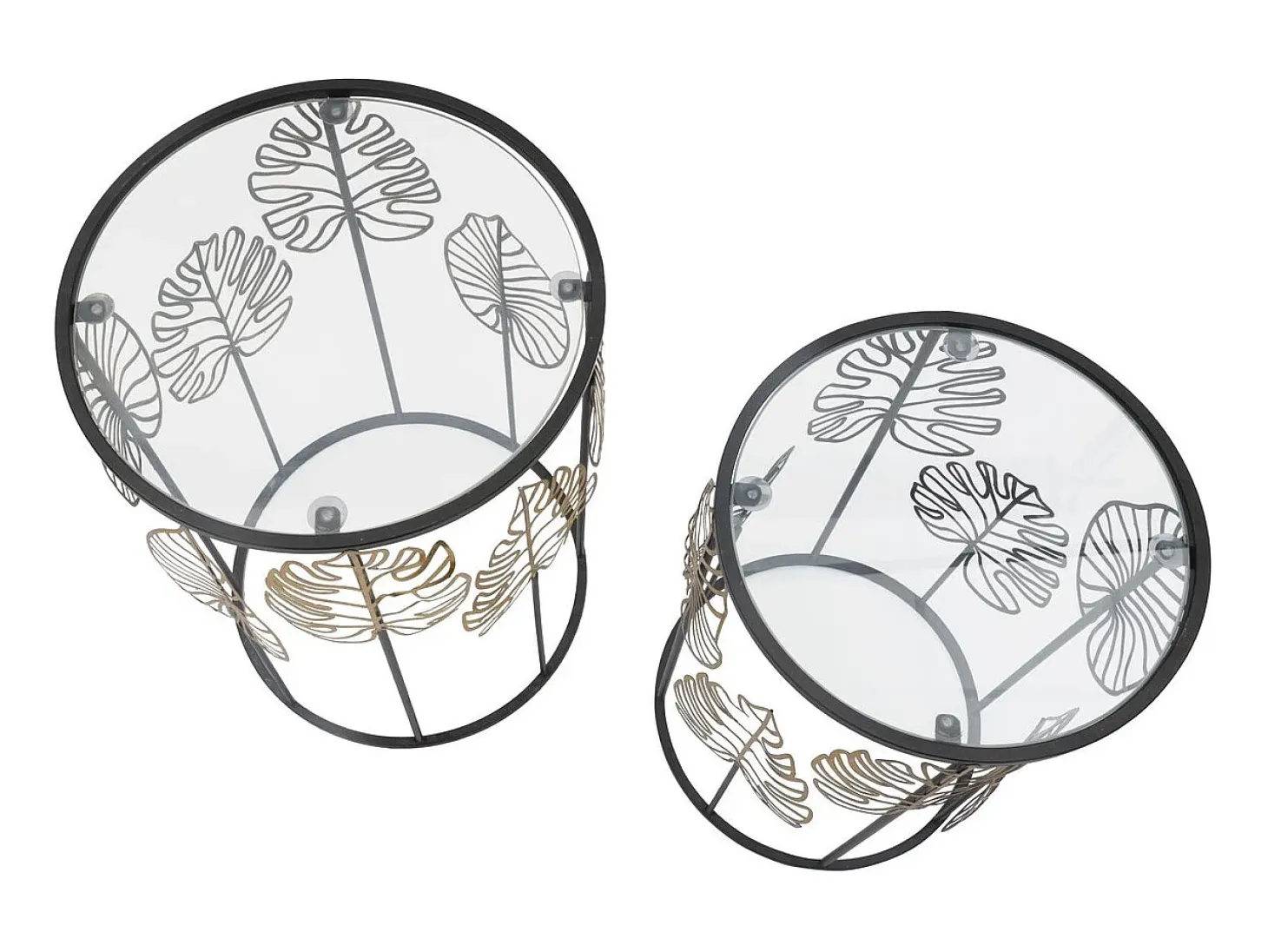 Conjunto de Mesitas Auxiliares Hoja 67, Negro, 38x38x55 cm, Kendra Home