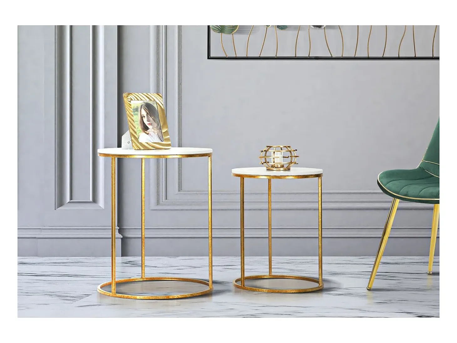 Conjunto de Mesitas Auxiliares VKH534, Oro, 52x52x63 cm, Kendra Home