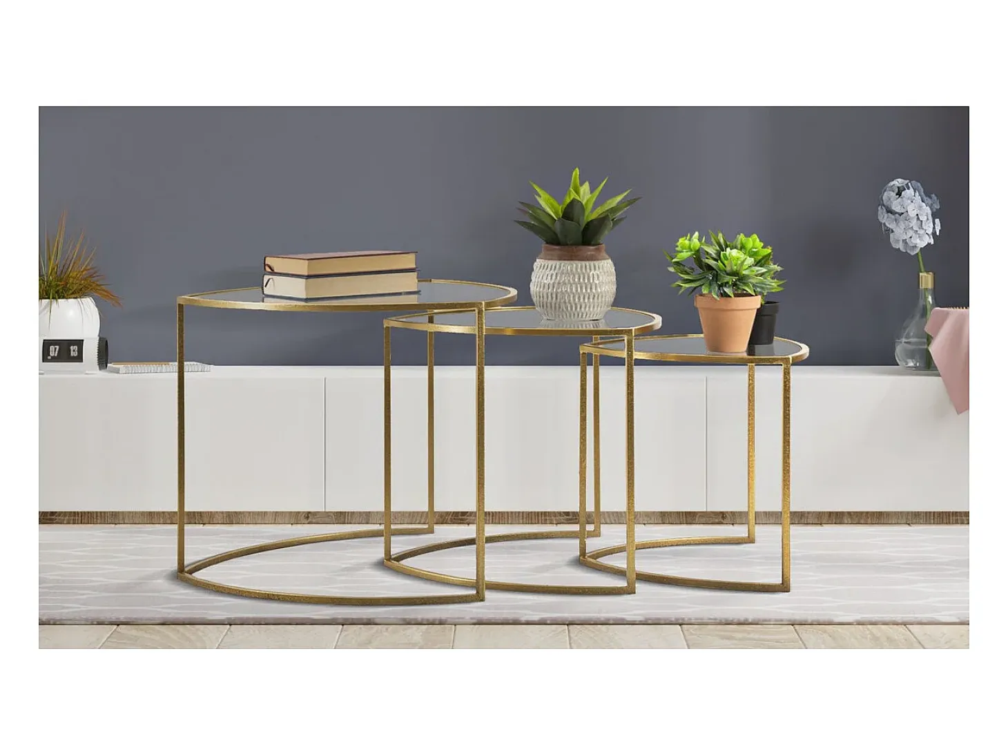Conjunto de Mesitas Auxiliares VKH553, Oro, 60x60x50 cm, Kendra Home
