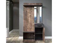 Conjunto de mueble de entrada en madera y espejo gris con espejo Kamelia