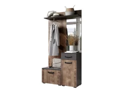 Conjunto de mueble de entrada en madera y espejo gris con espejo Kamelia