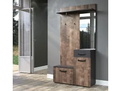 Conjunto de mueble de entrada en madera y espejo gris con espejo Kamelia
