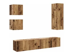 Conjunto de mueble de TV de pared de 5 piezas, madera vieja, madera de ingeniería