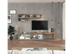 Conjunto de mueble de TV Chronos en topo mate y roble 190/350x40 cm