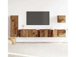 Conjunto de mueble de TV de pared de 5 piezas, madera vieja, madera de ingeniería