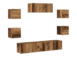 Conjunto de mueble de TV de pared de 5 piezas, madera vieja