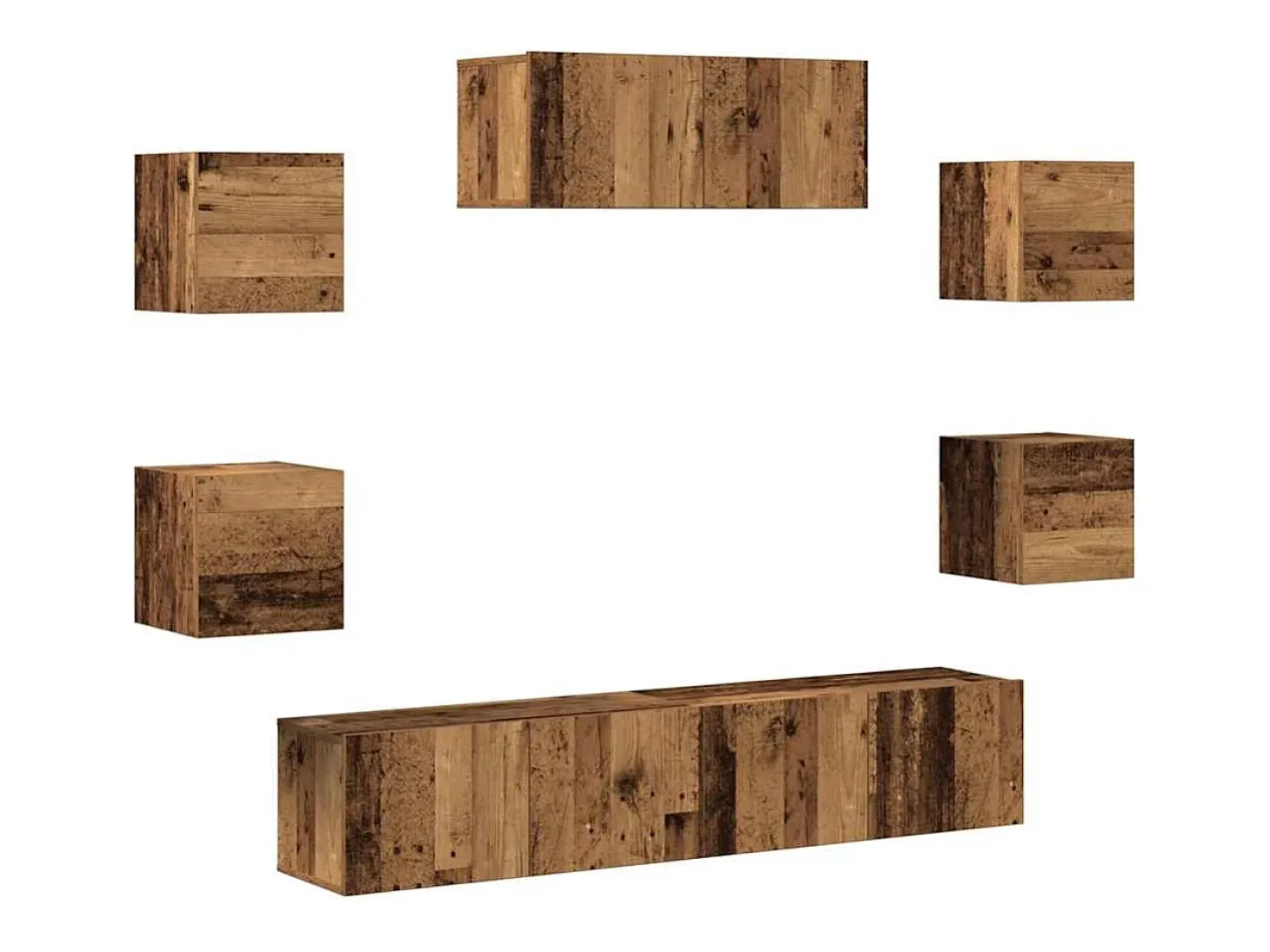 Conjunto de mueble de TV de pared de 5 piezas, madera vieja
