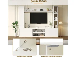Conjunto de mueble de TV 4 piezas - mueble de TV + 2 muebles de pared + estante de pared - 1 puerta y 2 puertas abatibles - blanco