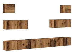 Conjunto de mueble de TV de pared de 7 piezas, madera envejecida, madera de ingeniería