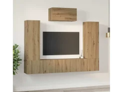 Conjunto de mueble de TV de 7 piezas, roble hecho a mano, 180 x 30 x 120 cm