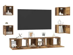 Conjunto de mueble de TV de 7 piezas, madera antigua, 60 x 30 x 30 cm
