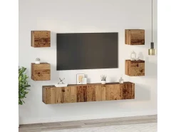 Conjunto de mueble de TV de 7 piezas, madera antigua, 60 x 30 x 30 cm