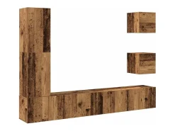 Conjunto de mueble de TV de pared de 5 piezas, madera vieja, madera de ingeniería