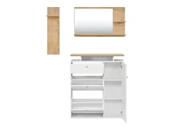 Conjunto de muebles de entrada de 3 piezas - Espejo, estante y zapatero - Blanco y madera