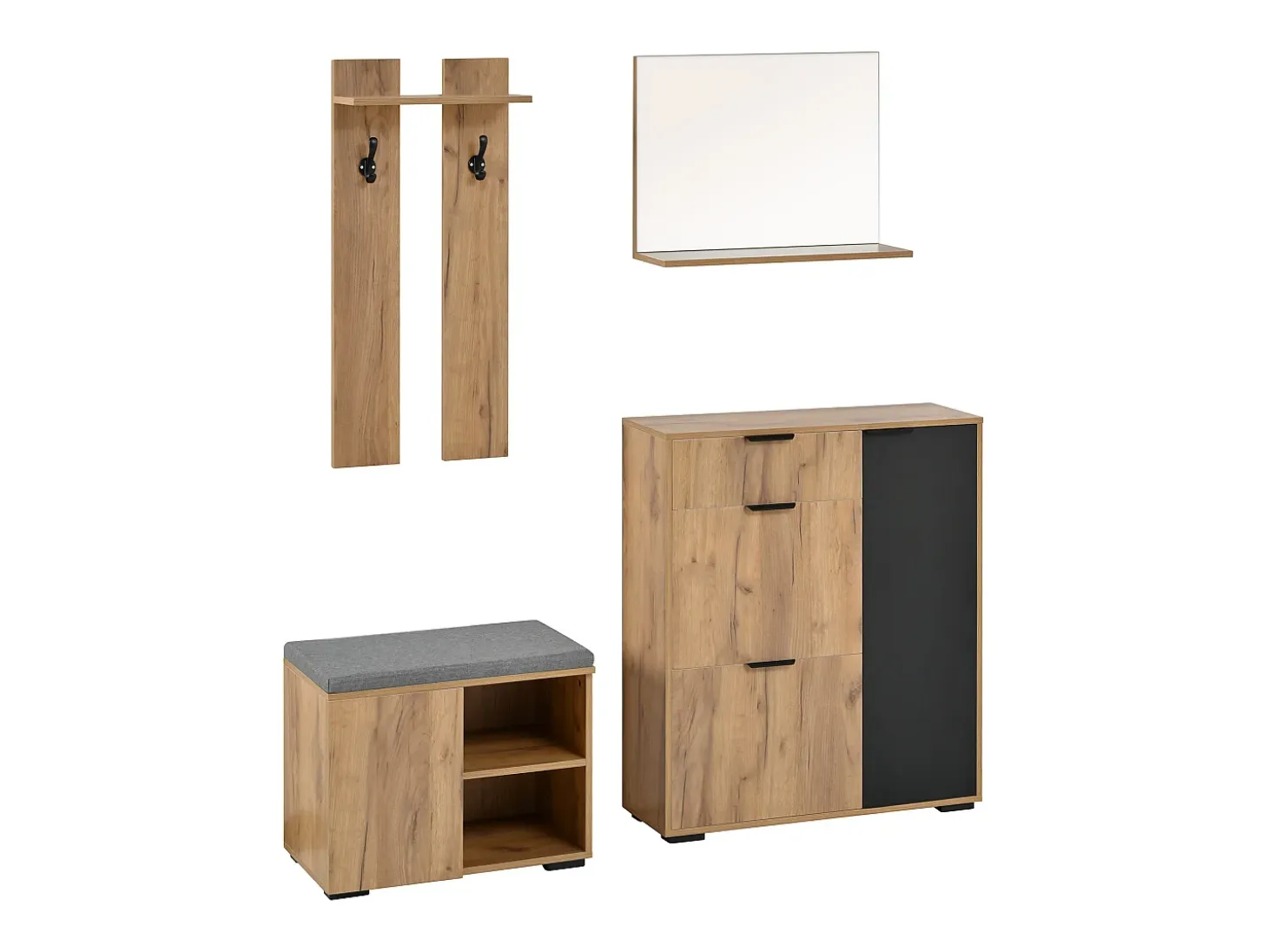 Conjunto de muebles de entrada de 4 piezas - Color madera y negro