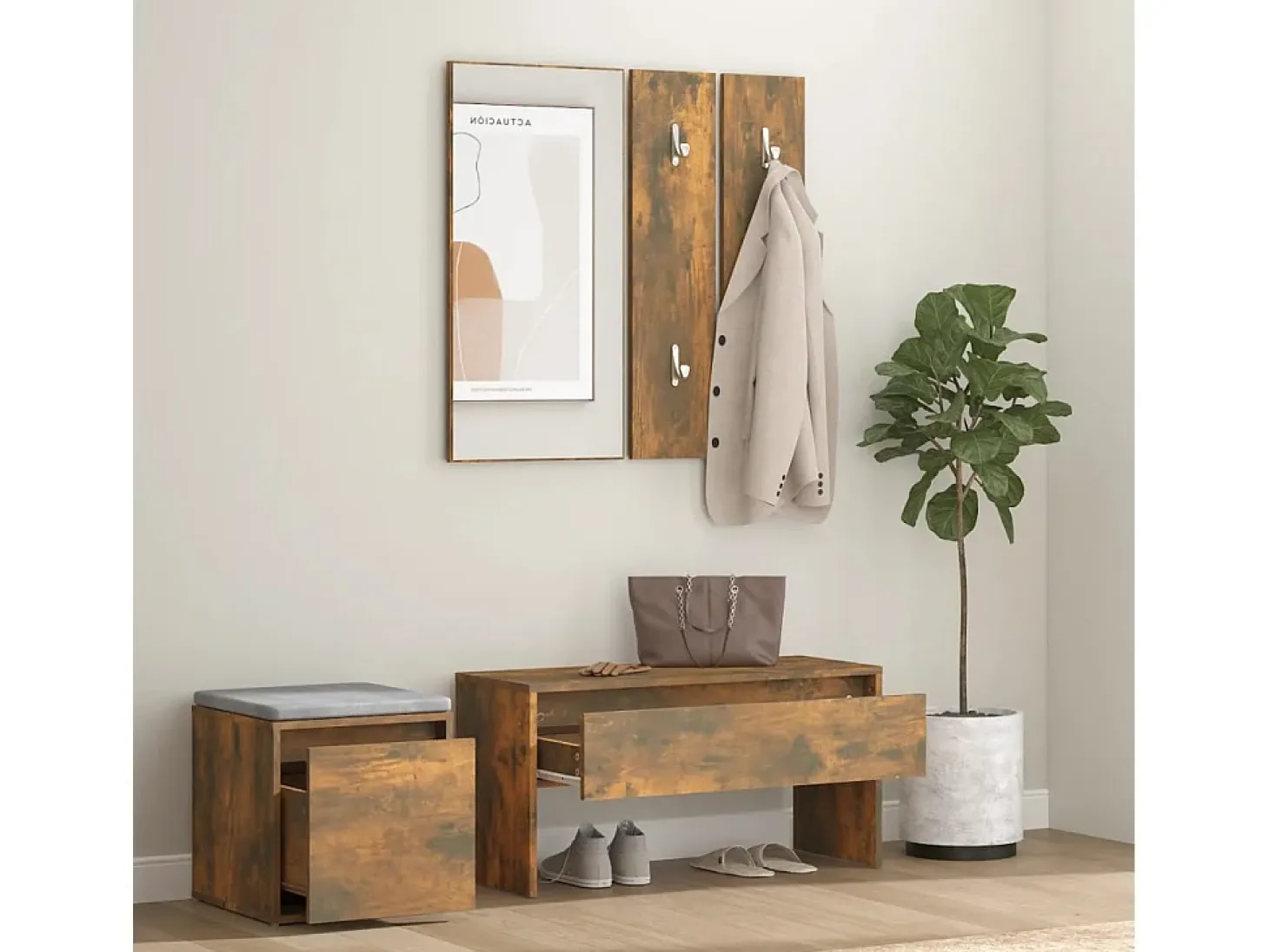 Conjunto de muebles de recibidor de madera de ingeniería de roble ahumado