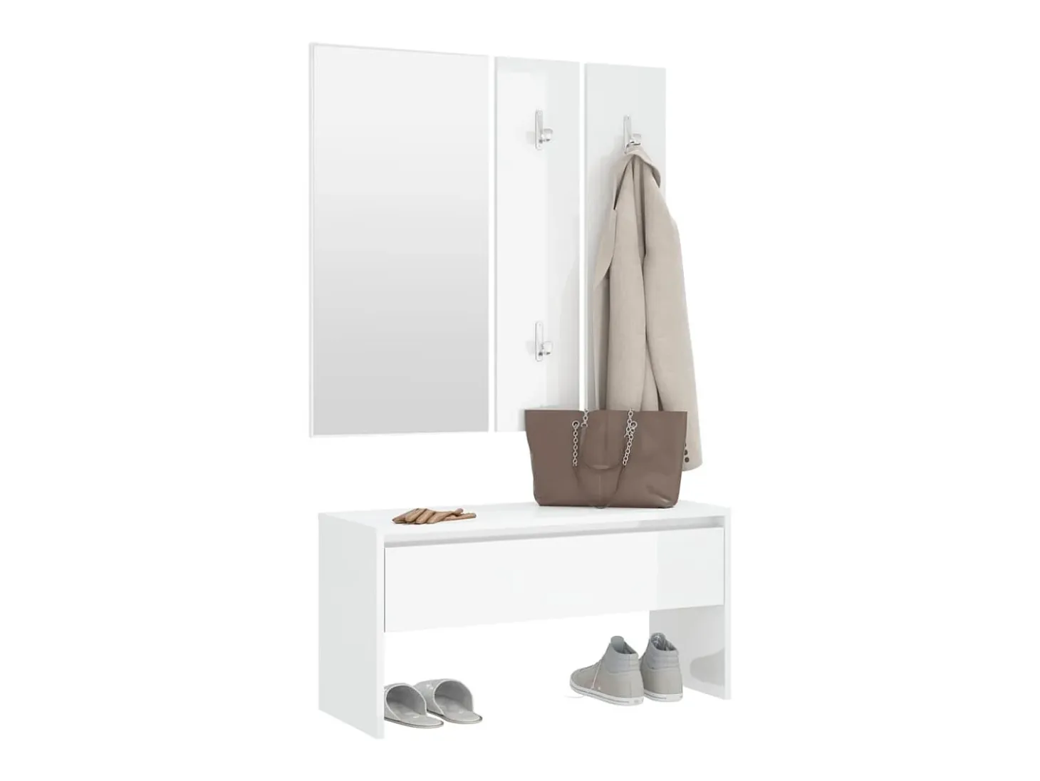 Conjunto de muebles de recibidor de madera de ingeniería blanca brillante