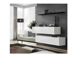 Conjunto de muebles de salón SWITCH SBII de diseño, en color blanco brillante y estante negro.