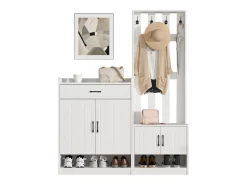 Conjunto de recibidor - 140,6 x 32 x 180 cm - Armario de recibidor + zapatero - Aglomerado - Blanco