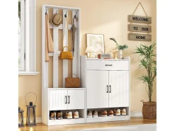 Conjunto de recibidor - 140,6 x 32 x 180 cm - Armario de recibidor + zapatero - Aglomerado - Blanco