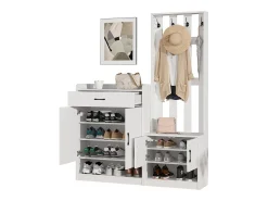 Conjunto de recibidor - 140,6 x 32 x 180 cm - Armario de recibidor + zapatero - Aglomerado - Blanco