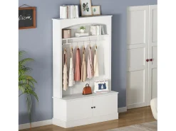 Conjunto de recibidor - 120 x 40 x 190 cm - Perchero con banco zapatero + armario - Aglomerado - Blanco
