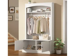 Conjunto de recibidor - 120 x 40 x 190 cm - Perchero con banco zapatero + armario - Aglomerado - Blanco