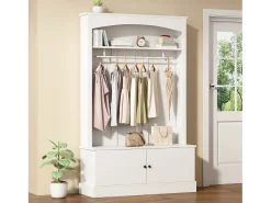 Conjunto de recibidor - 120 x 40 x 190 cm - Perchero con banco zapatero + armario - Aglomerado - Blanco