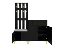 Conjunto de vestidor con banco zapatero y cojín, panel perchero con ganchos, mueble zapatero con cajones y puertas (60,5x180,5x35,2 cm)