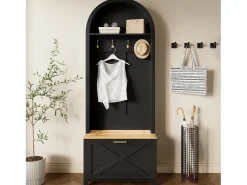 Conjunto de vestidor de entrada 75x35x195 cm - con mueble para zapatos y ganchos - con estantes - Negro