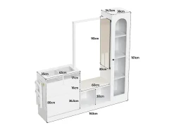 Conjunto de vestidor de entrada 163×35×161 cm - con barra para colgar ropa y espejo - banco para zapatos y mueble para zapatos - con iluminación LED - Blanco
