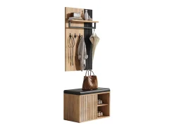 Conjunto de vestidor de entrada - 1 perchero y 1 mueble para zapatos - con cojín y 3 ganchos - Natural + Negro