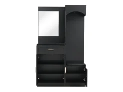 Conjunto de vestidor de entrada 110x33x185,5 cm - 3 puertas y 1 cajón - Mueble para zapatos y banco para calzado - con espejo - Negro