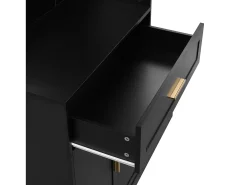 Conjunto de vestidor de entrada 110x33x185,5 cm - 3 puertas y 1 cajón - Mueble para zapatos y banco para calzado - con espejo - Negro