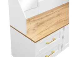 Conjunto de vestidor de entrada 120x40x187 cm - Espejo y ganchos - con LED - Mueble para zapatos - Blanco + Natural